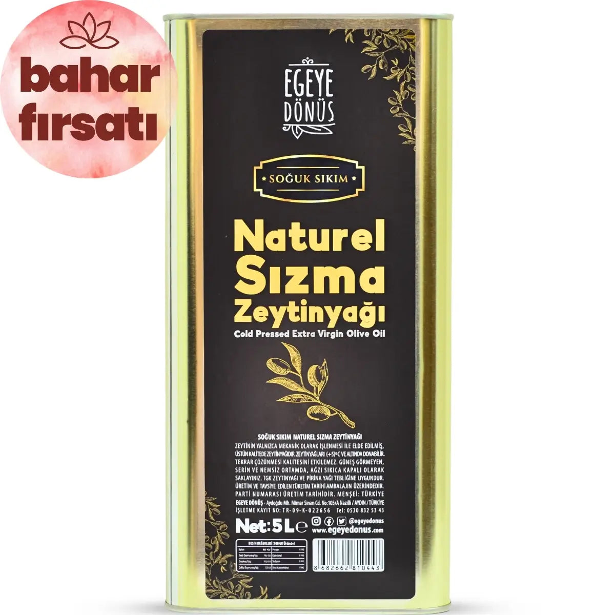 Soğuk Sıkım Zeytinyağı (5 Lt.)